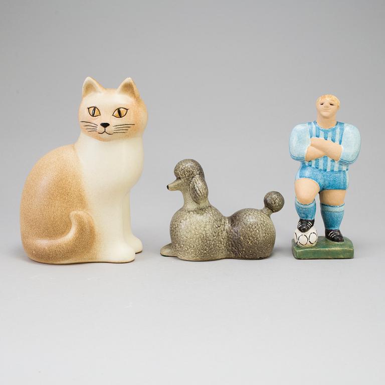 3 stoneware figurines by Lisa Larson for K-studion in Gustavsberg, 21st century.