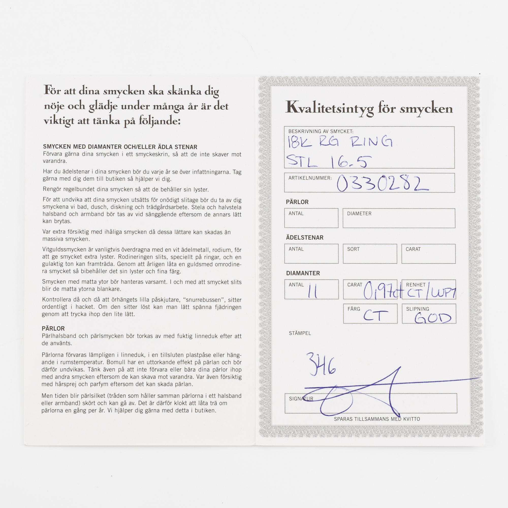 Ring 18K guld med briljantslipad diamant ca 0.97 ct.