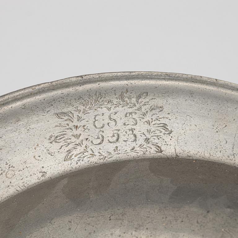 A group of eight Swedish pewter dishes, 18th-20th Century, including Mathias Norling, Jönköping, 1863.