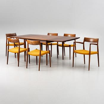 A seven piece dining suite, Denmark, 1960s. Including Niels Otto Møller for JL Møller.