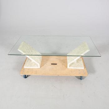 A later 20th century glass and marble coffee table.