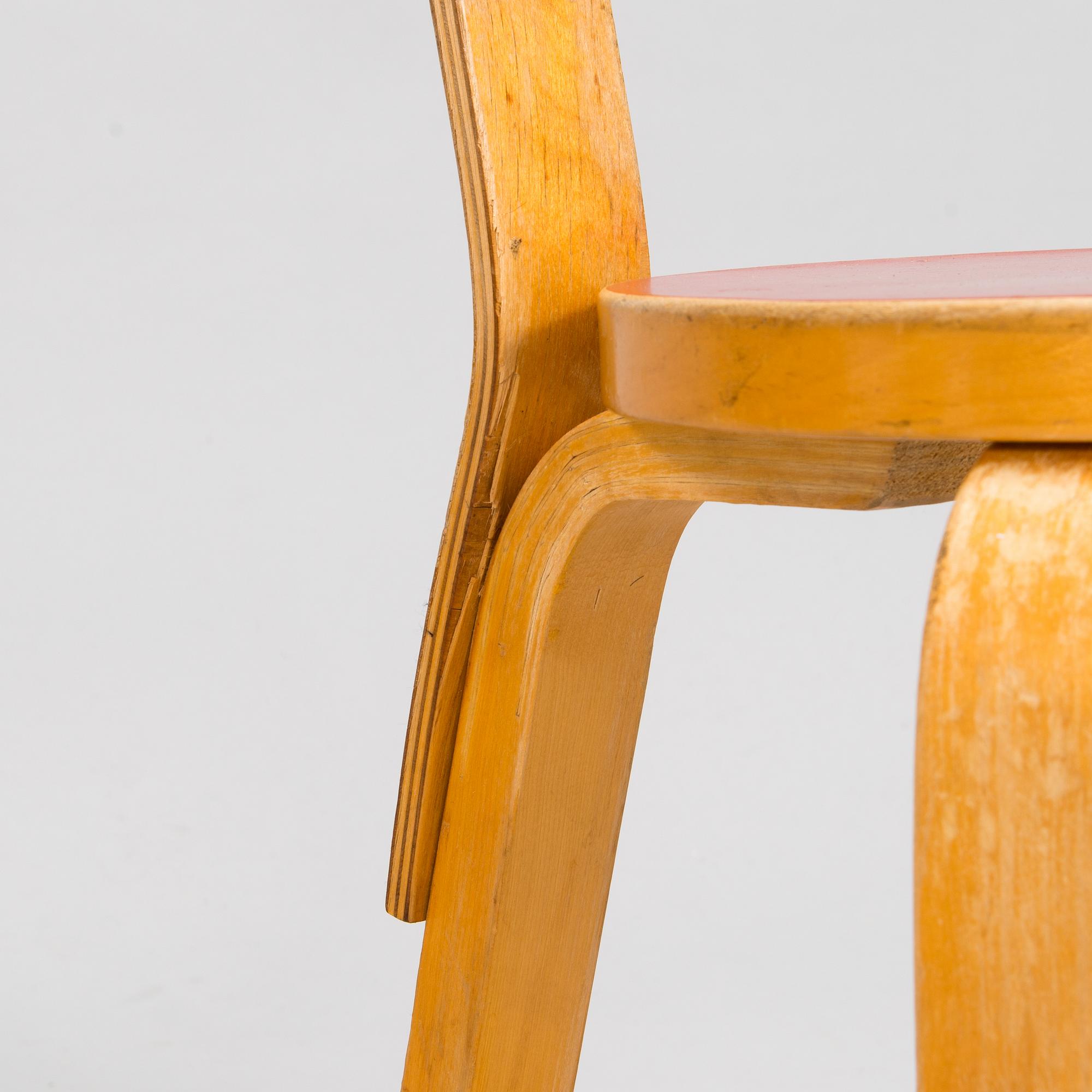 Alvar Aalto, a mid 20th century 'DL85' folding table, seven chairs for Artek.
