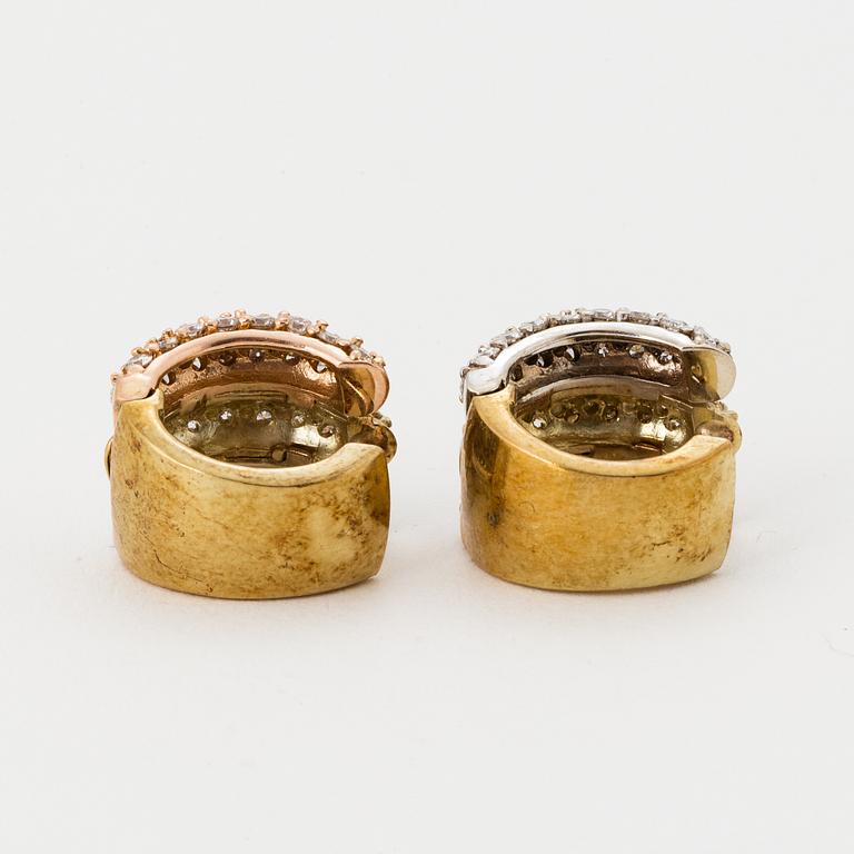 EARRINGS, 14K gold in three colours, with pavé set diamonds.