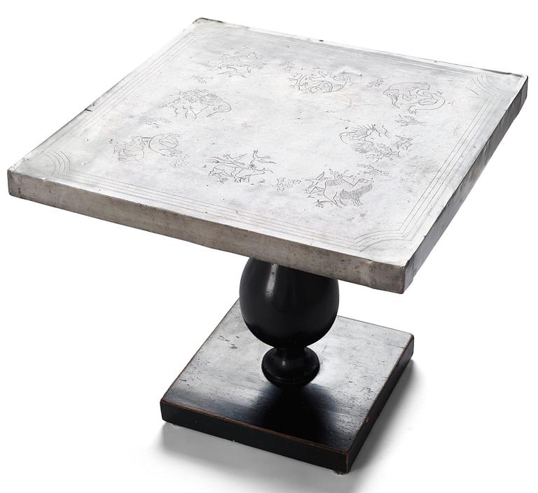 Uno Åhrén, a black lacquered table with a pewter top by Nils Fougstedt, Svenskt Tenn ca 1930. Alva & Gunnar Myrdal Collection.