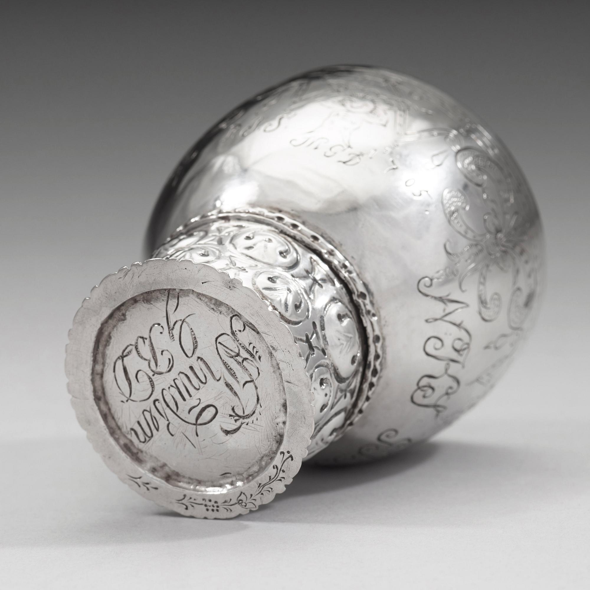 A Norwegian 17th century silver roemer, mark of  Jochum Hansen Fendt (Skien c 1682 - 1711).