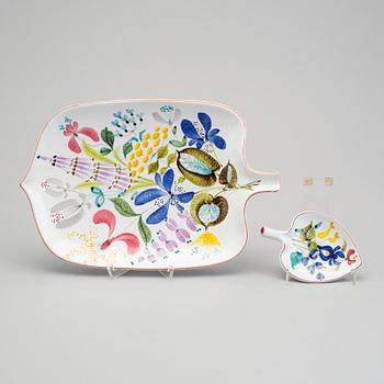STIG LINDBERG, two faience dishes, Gustavsberg 1940/50s.