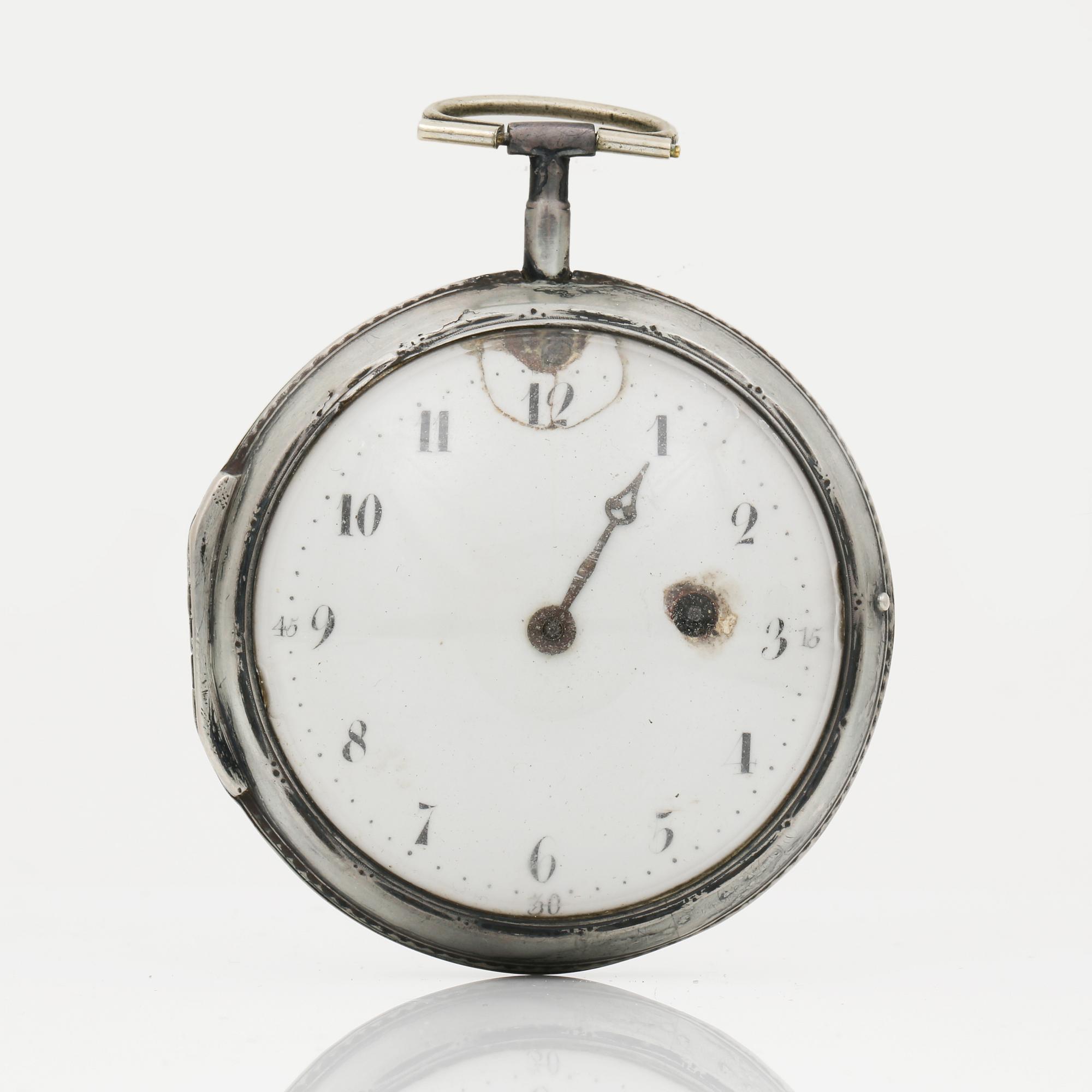 FICKUR, silver, spindelgång, urverket av Lind, London, Storbritannien, 1794. Total vikt ca 125 g.