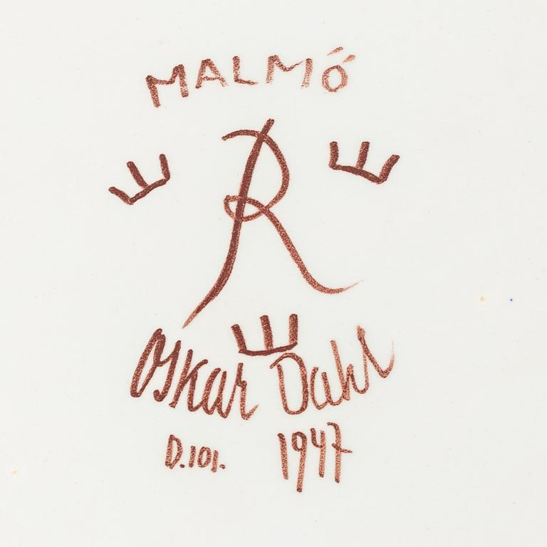 RÖRSTRAND, a set of 4 stoneware dishes, Carl-Harry Stålhane, Oskar Dahl, Sylvia Leuchovius, Sweden mid 20th century.