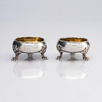 A pair of Swedish Gustavian 18th century parcel-gilt silver salt cellars, mark of Bengt Hafrin, Göteborg 1779.