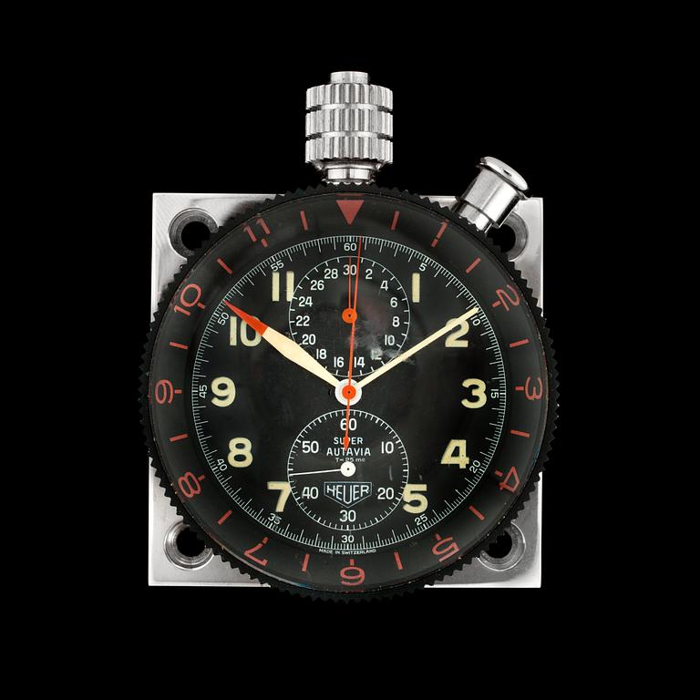 Stopwatch. Heuer - Super Autavia. Manual winding. Steel. late 60's. The plate 58 mm x 58 mm. 56 mm. ref. 25972.