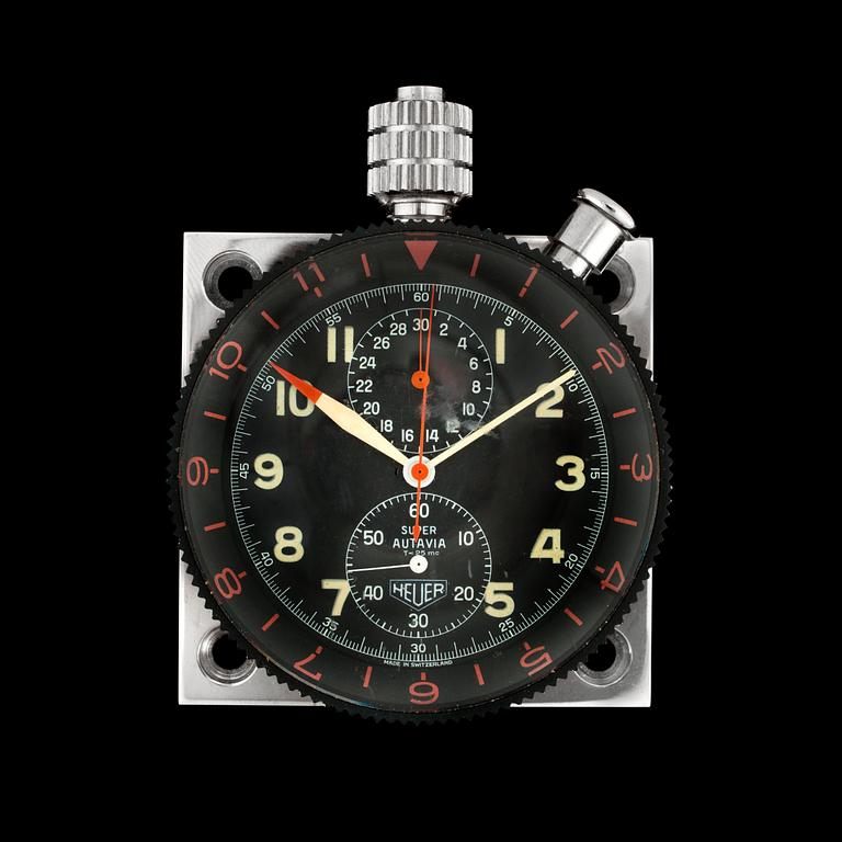 Stoppur. Heuer - Super Autavia. Manuell. Stål. Sent 60-tal. Plattan 58 mm x 58 mm. Uret 56 mm. ref. 25972.