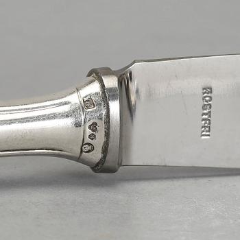 MATKNIVAR, 12 st, silver, "Slottsbarock", bla Stockholm, 1900-tal. Vikt ca 922 gram.