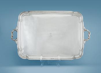 A TRAY, 84 silver. Nikolai Nikitin or Henrik Hacklin St. Petersburg 1857. Measurements 68x44 cm, weight 2830 g.