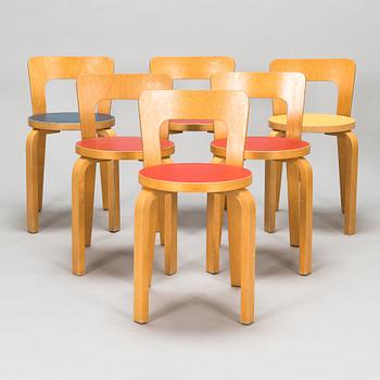 Alvar Aalto, six 1960s '65' chairs for Artek.