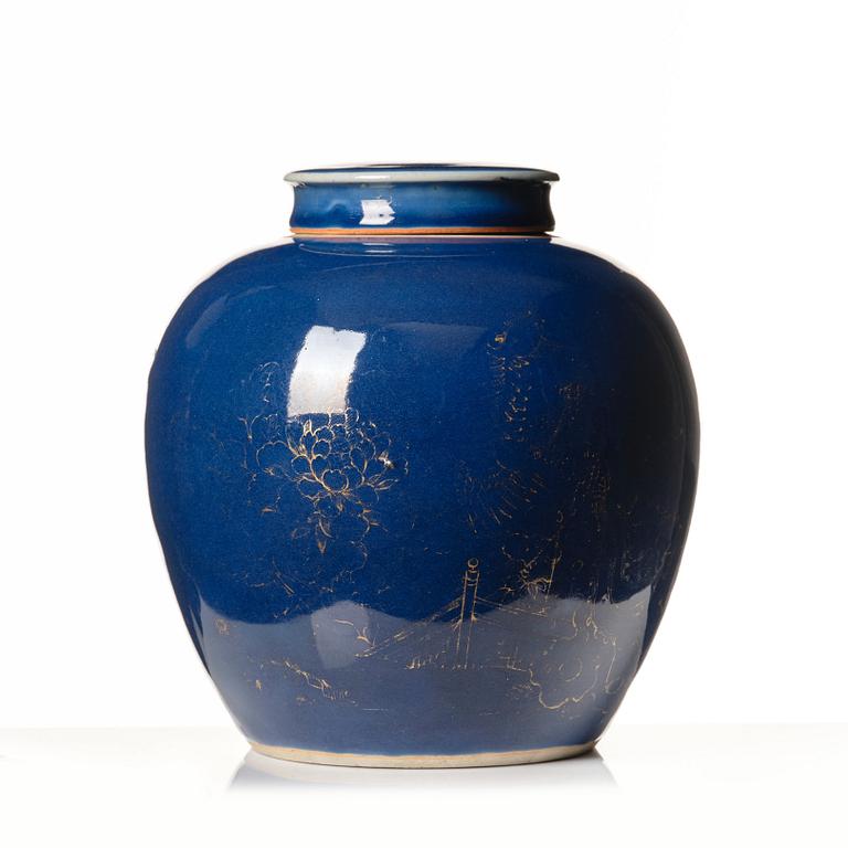 A blue glazed jar with cover, Qing dynasty, 18th Century.