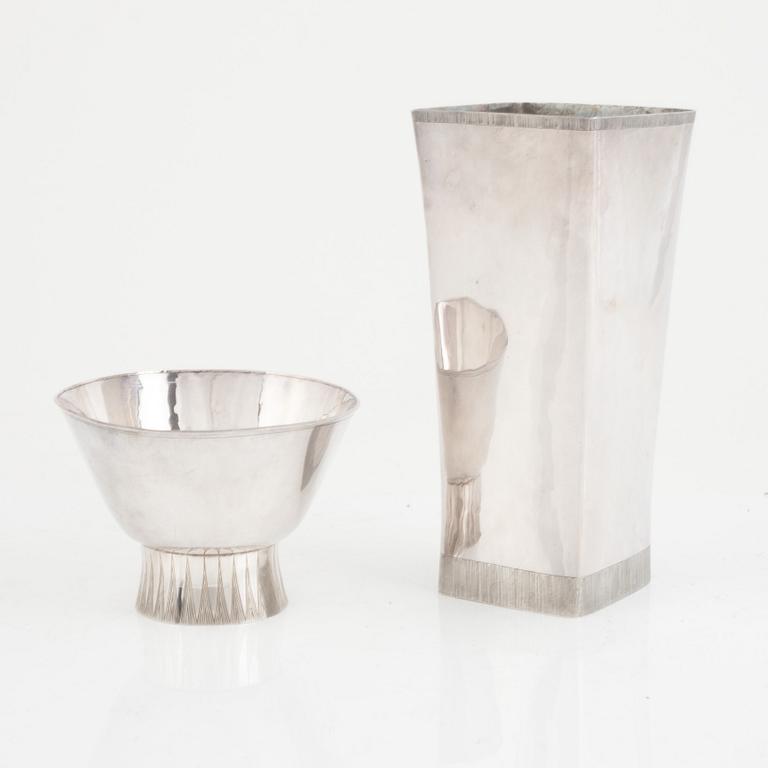 A silver vase and bowl, mark of Öhmans successor P Aug, Lycksele 1963 and 1962.