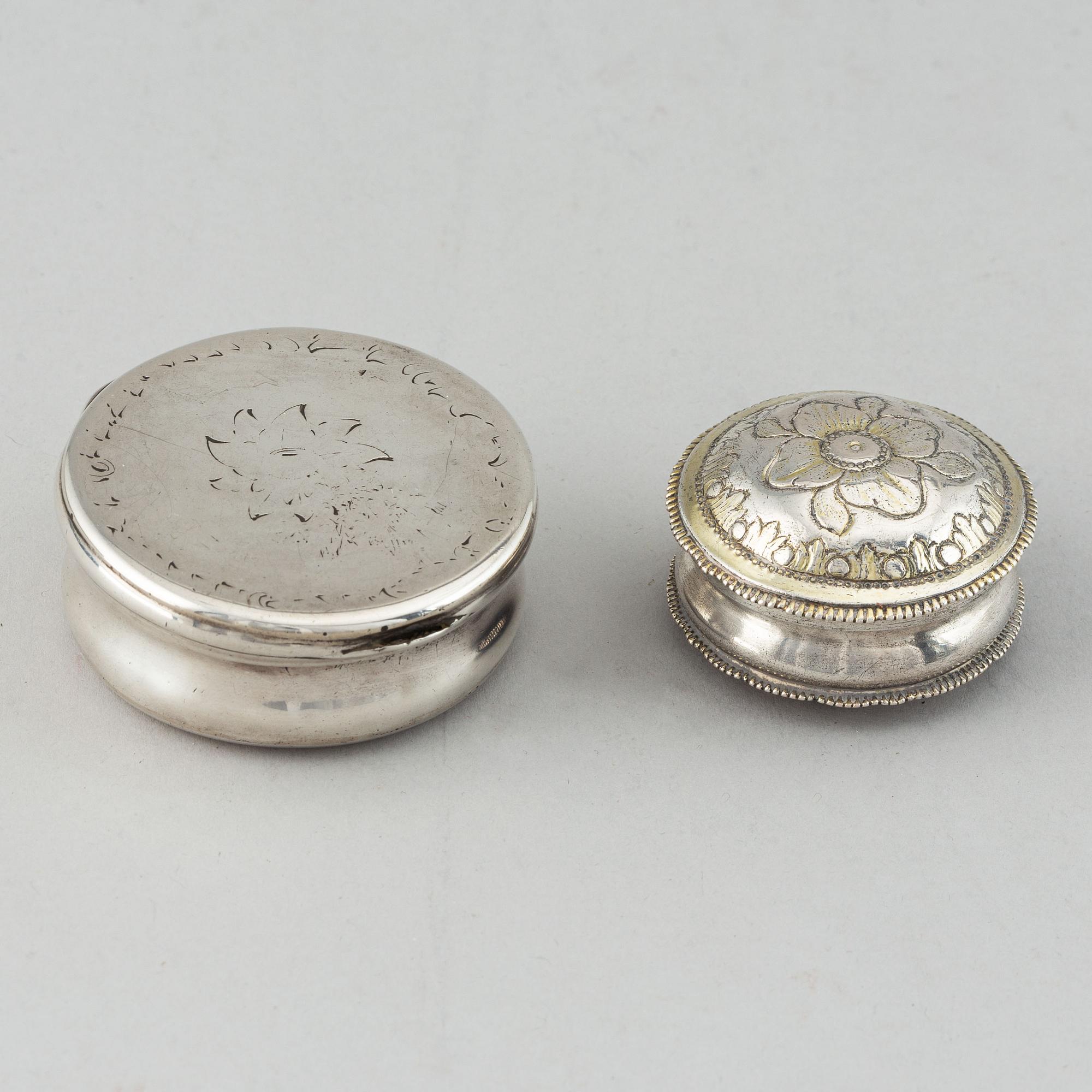 Two swedish silver boxes, 18-19th century.