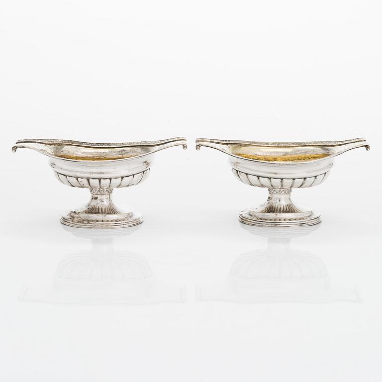 Adolf Fredrik Granfelt, saltkar, ett par, silver och förgyllt silver, Borgå (AFG verksam 1827-54).