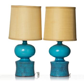 Stig Lindberg, a pair of stoneware table lamps, Gustavsberg studio, Sweden 1966.