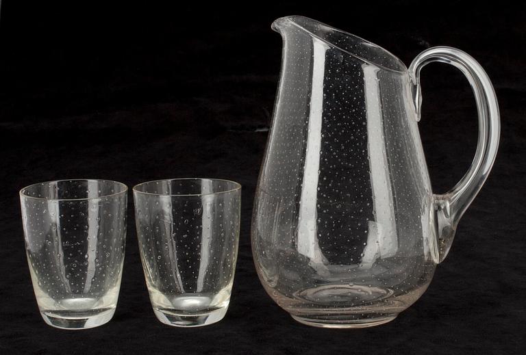 KANNA samt 2 GLAS, glas, Gunnel Nyman. 1900-talets mitt.