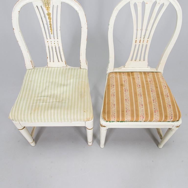 A set of 5+2 Swedish Gustavian chairs, circa 1800.