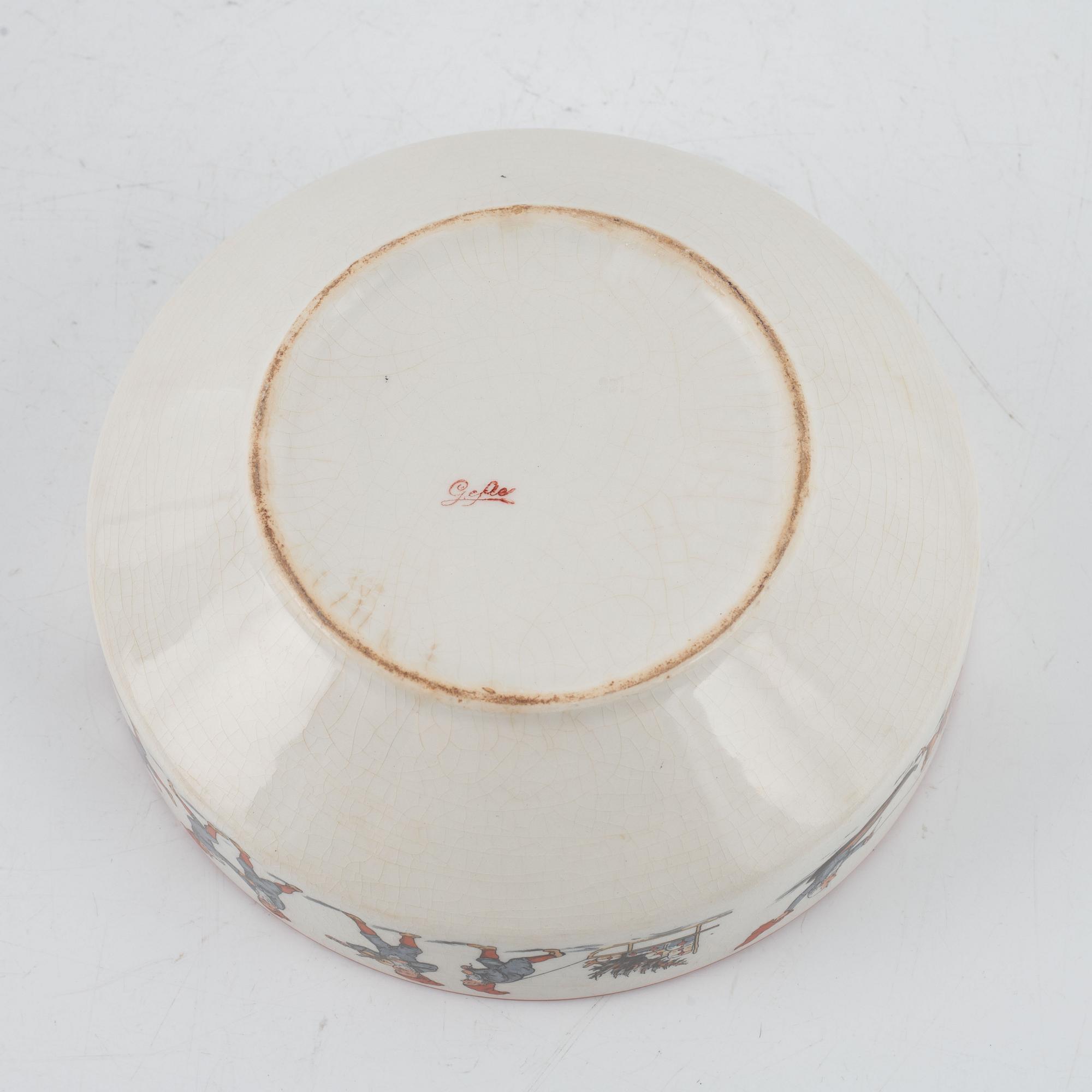 Grötskål och mjölkkanna, flintgods, Gefle.