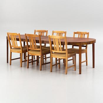 Dining table and chairs 6 pcs, Skaraborgs Möbler Tibro, second half of the 20th century.