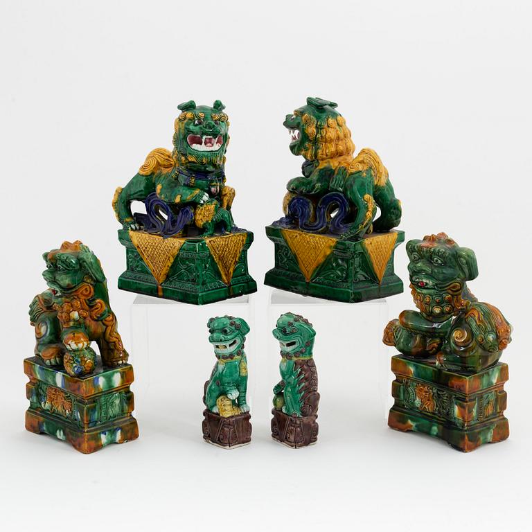 Three pairs of Chinese ceramic Buddhist lions, 20th Century.