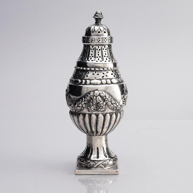 A Danish 18th century silver sugar caster, mark of Niels Pihl, Copenhagen 1783.