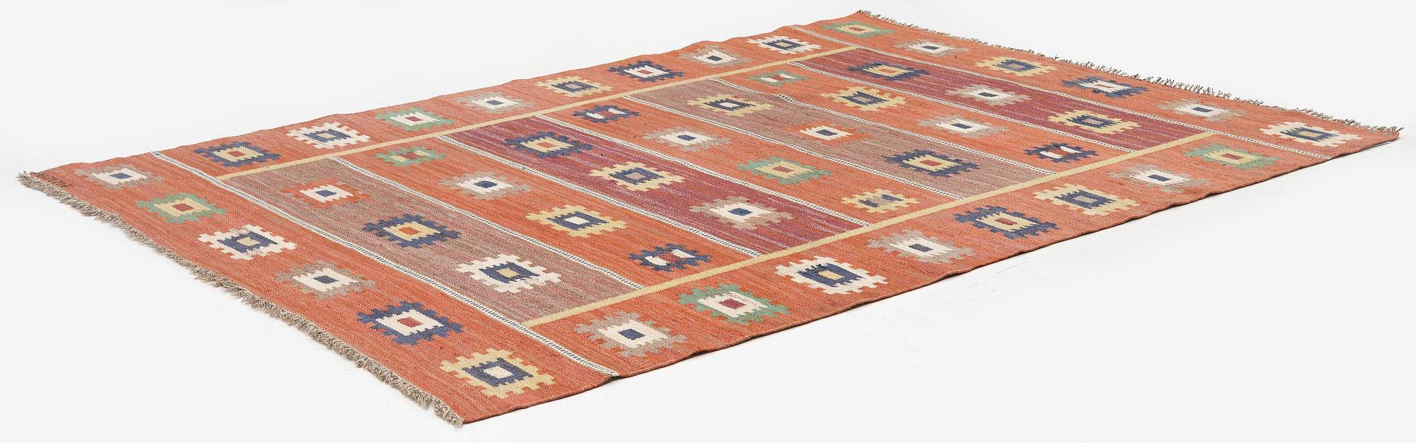 Märta Måås-Fjetterström, a carpet, 'Röd grön äng', flat weave, c. 242 x 177 cm, signed AB MMF.