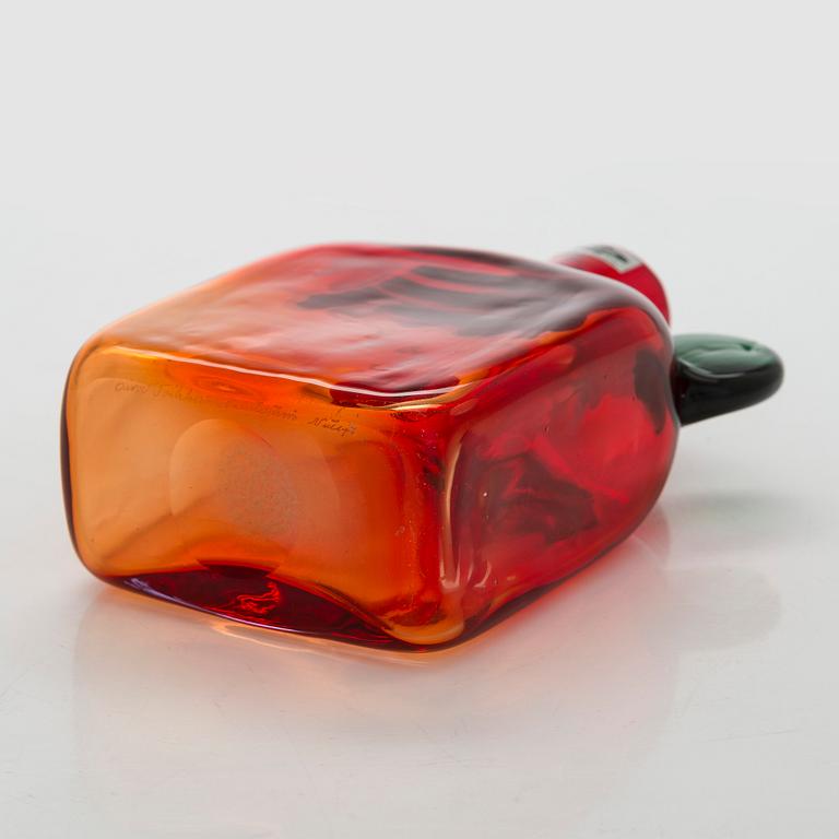 Oiva Toikka, flaska, "Pompom", signerad Oiva Toikka Nuutajärvi Notsjö.