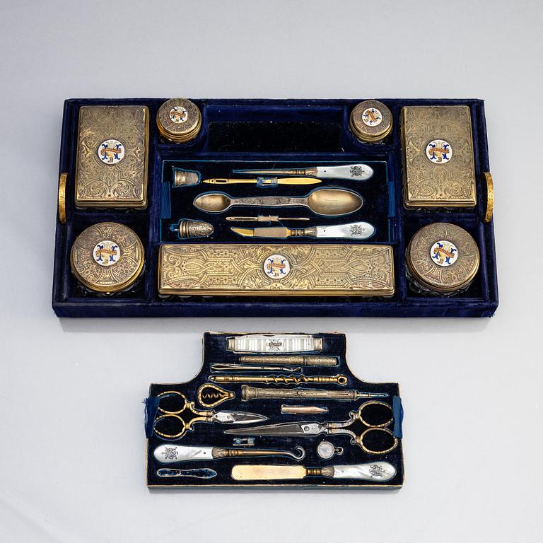 An Antique travellingbox/dressing case, marks of  Fitzmaurice West, London 1870.