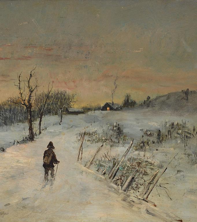 Olof Hermelin, "Skidåkande gubbe på väg" (Snowy road with skiier).