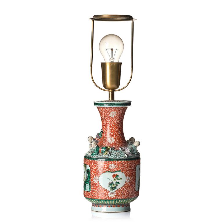 A Chinese porcelain vase, made in to a lamp, Qing dynasty.