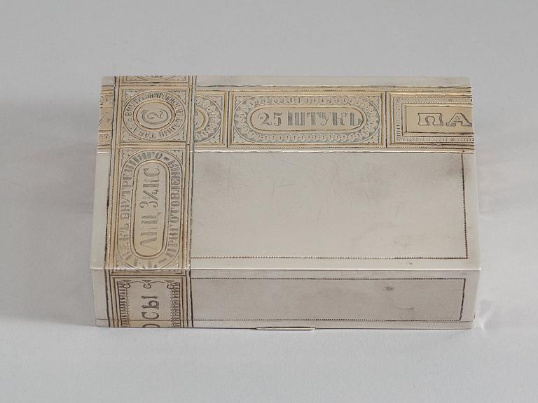 A Russian 19th century parcel-gilt cigarette-box, unknown makers mark, Moscow 1888.