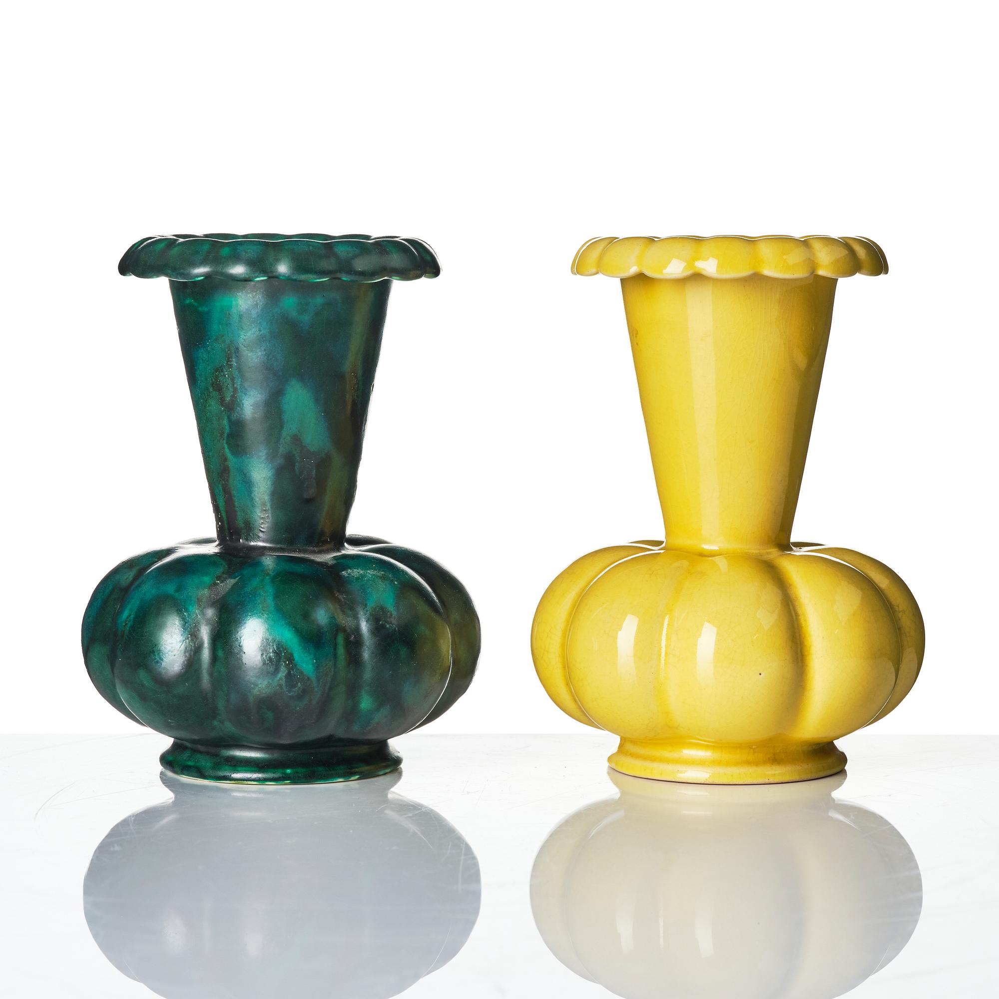 Wilhelm Kåge, two earthenware vases, Gustavsberg, one dated 1930.