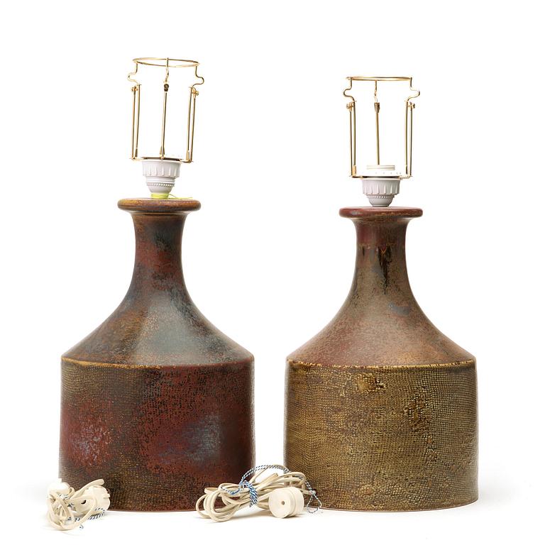 Stig Lindberg, two similar stoneware table lamps, Gustavsberg studio 1975-77.