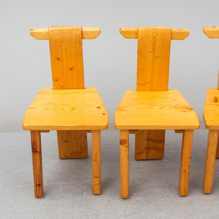 A set of four pinewood chairs, late 20th Century.