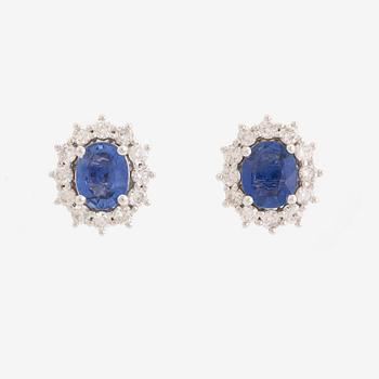 Brilliant cut diamond and  sapphire earrings.