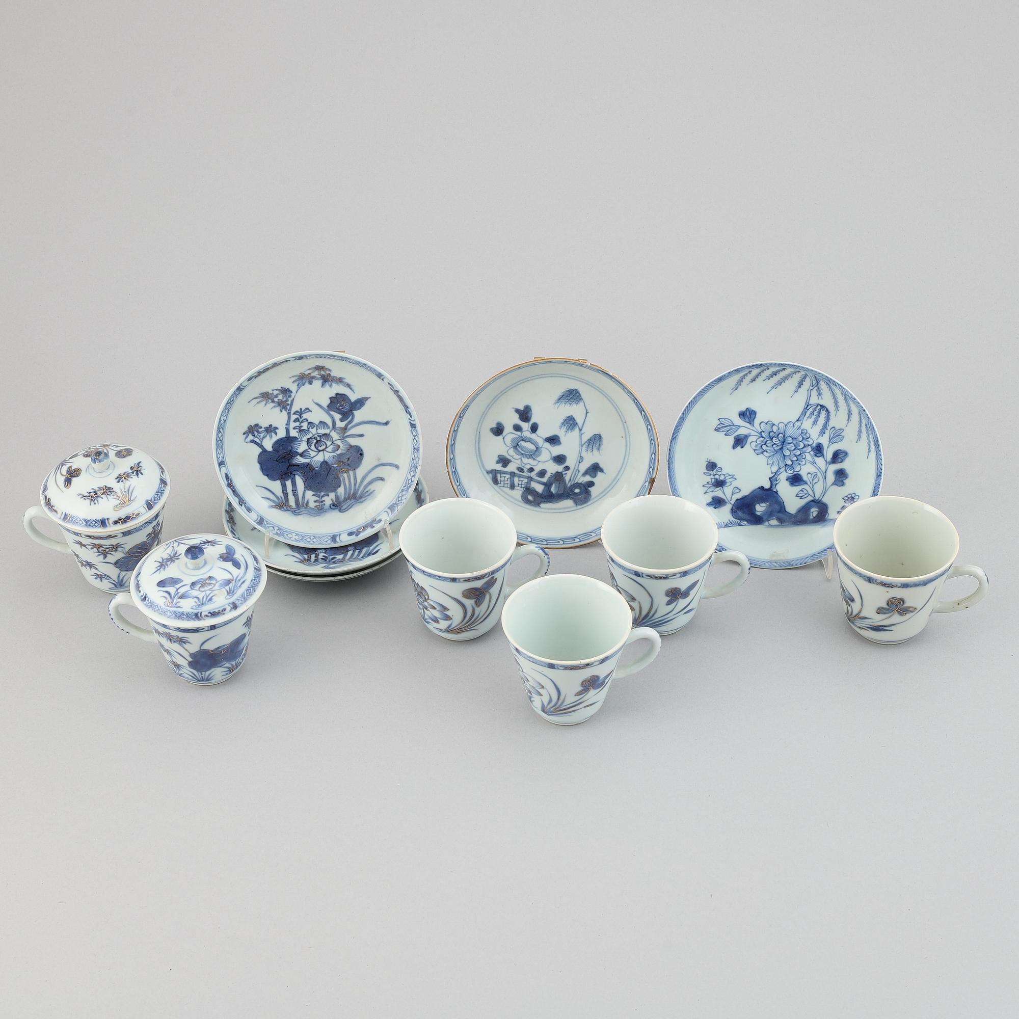 A group of sex cups, two covers and five dishes, Qing dynasty, 18th Century.