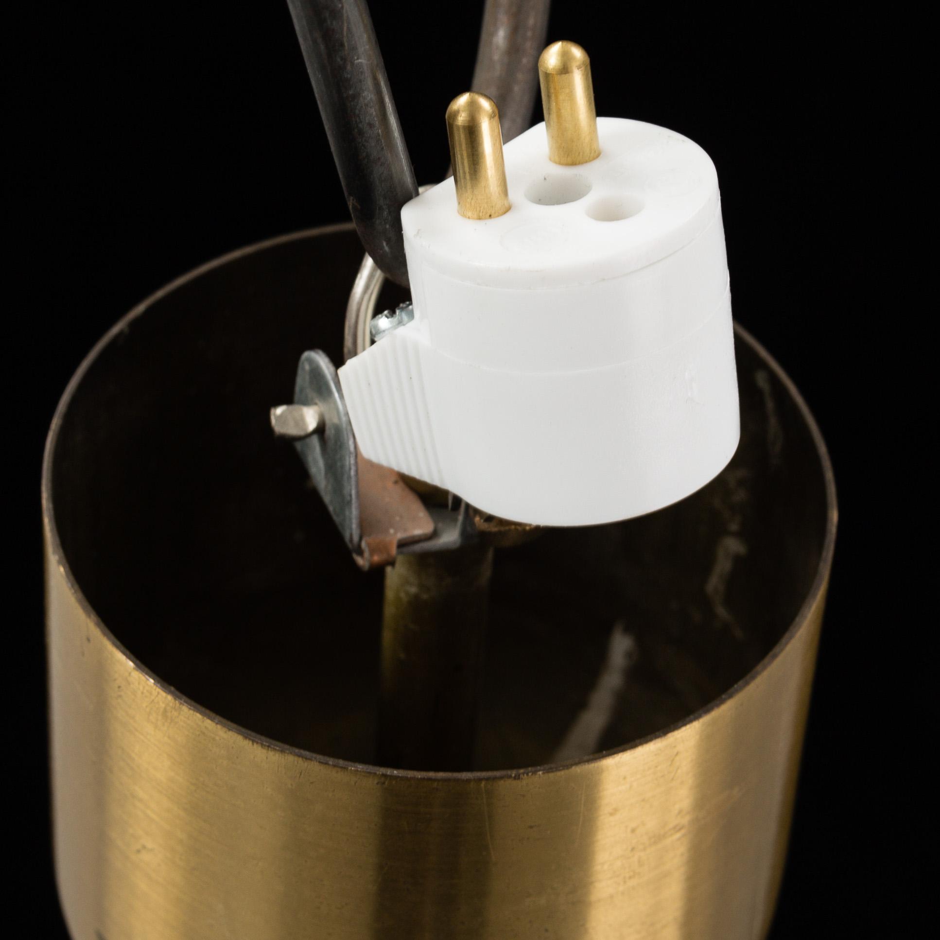 A 1960/70s glass and brass ceiling lamp.