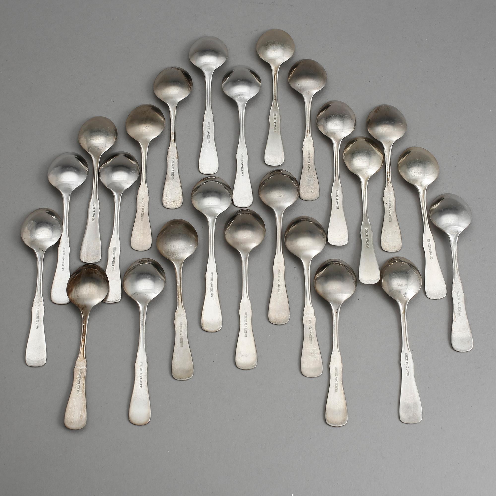 KAFFESKEDAR, 24 st, silver, MGAB modell "Uppsala", ca 1980. Tot vikt: 224 gram.
