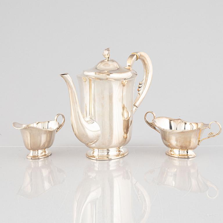 Kaffeservis, 3 delar, silver, troligtvis Tyskland, 1900-talets mitt.