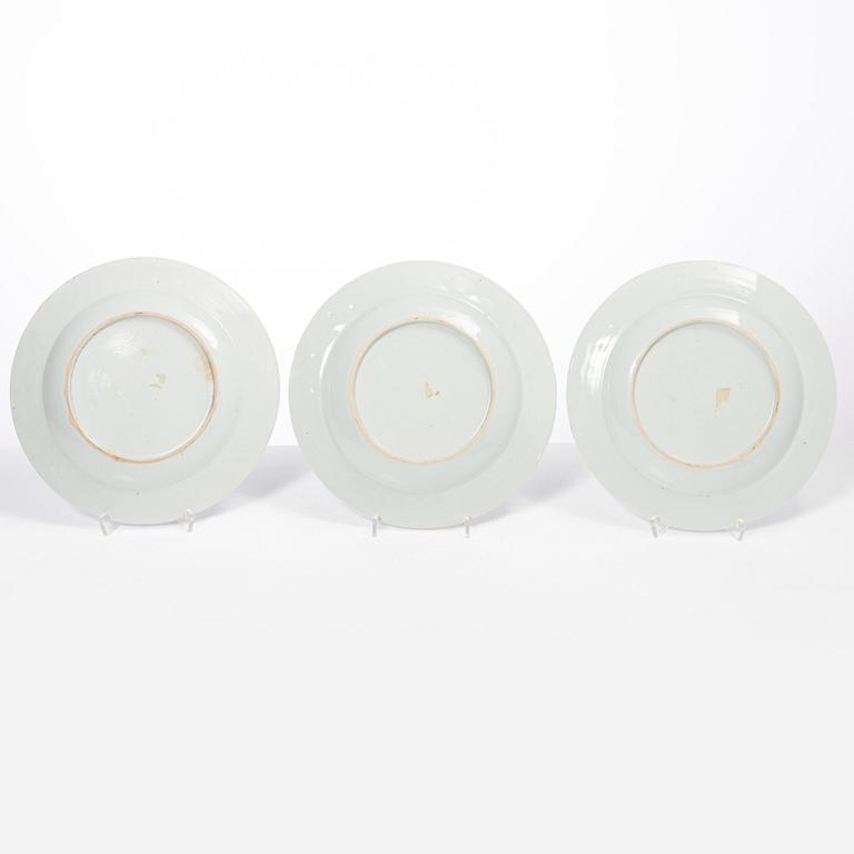 Tallrikar, sex stycken, kompaniporslin, Kina, Qingdynastin, Qianlong (1736-95).