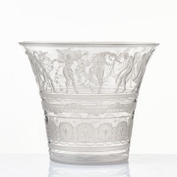 Simon Gate, an engraved glass bowl with plate, Orrefors, Sweden 1923, model 122.