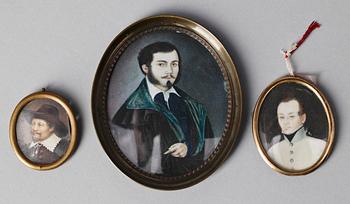 OKÄND KONSTNÄR, miniatyrer 3 st, gouache, 1800-tal.