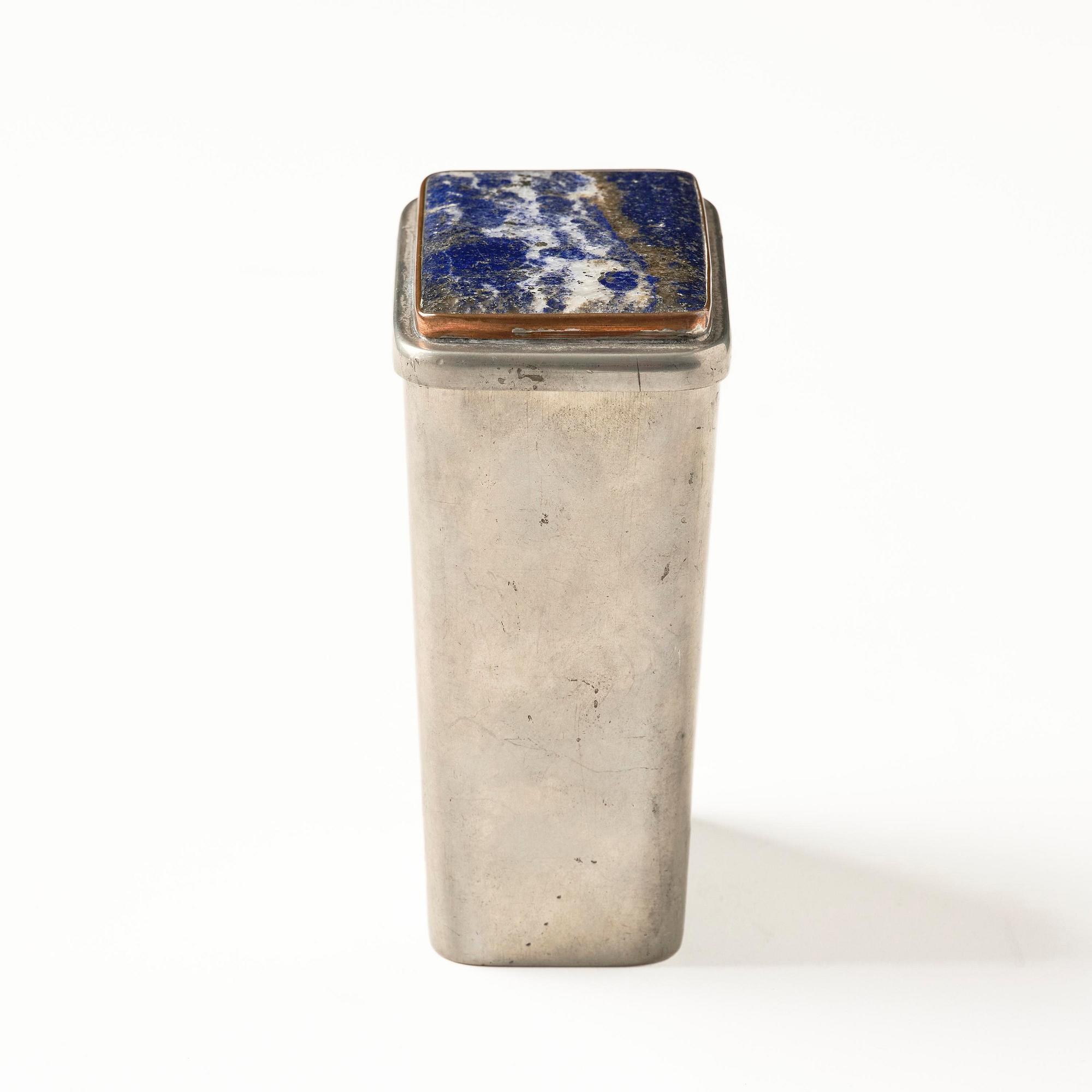 Firma Svenskt Tenn, a lapis lazuli lidded pewter jar, Stockholm, 1930.