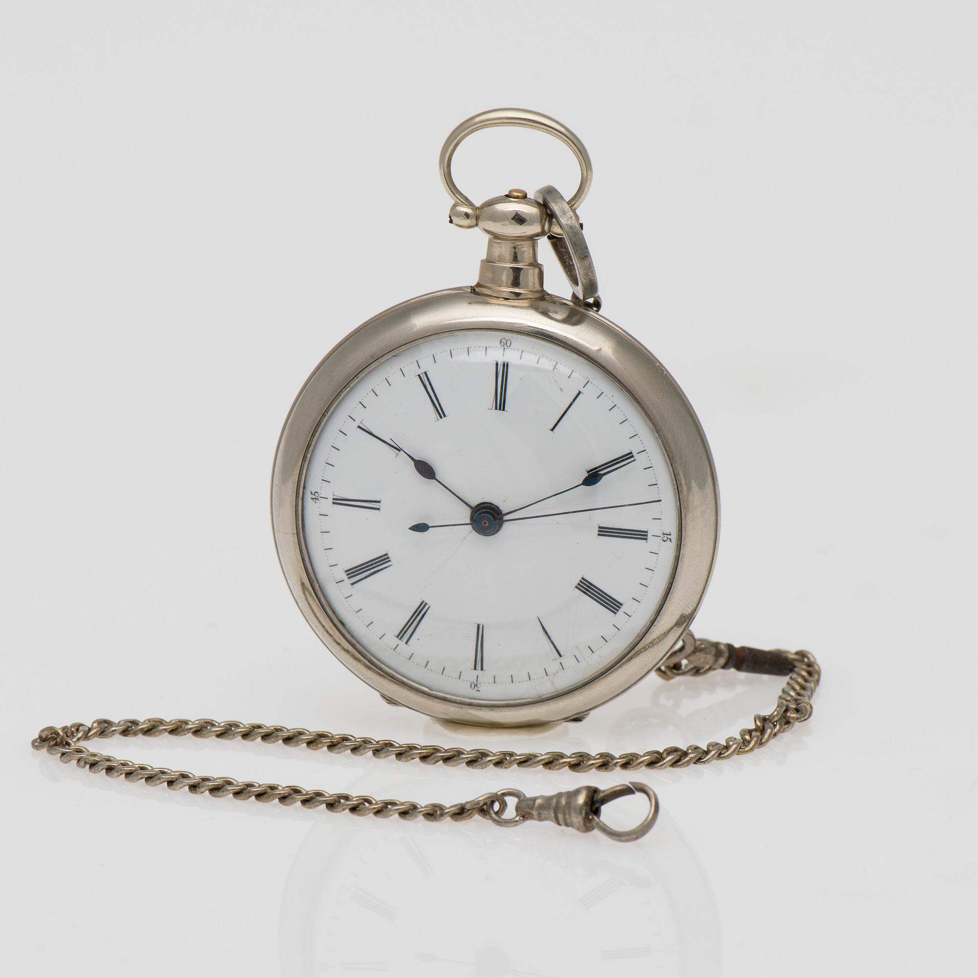 FICKUR, Bovet Fleurier, vitmetall, Schweiz, tillverkad för Kinas marknader, 1860-tal.