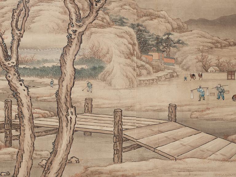 A large Chinese tapestry/painting by an unknown artist, colour and ink on paper, late Qingdynasty / early 20th Century.