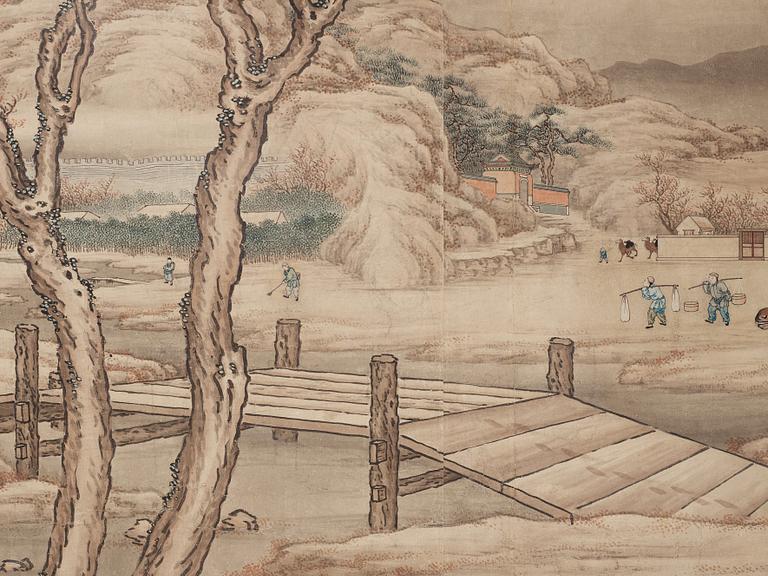 A large Chinese tapestry/painting by an unknown artist, colour and ink on paper, late Qingdynasty / early 20th Century.